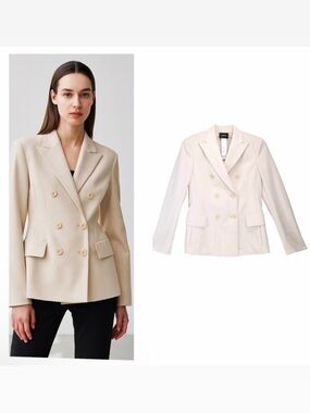 Akris Genaro Wool Blazer Jacket Beige Clay Size 10 Quiet Luxury Office NWT ⚪️